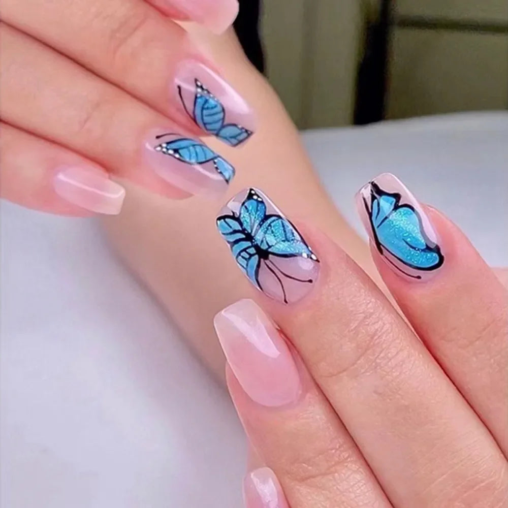 butterfly pink nails