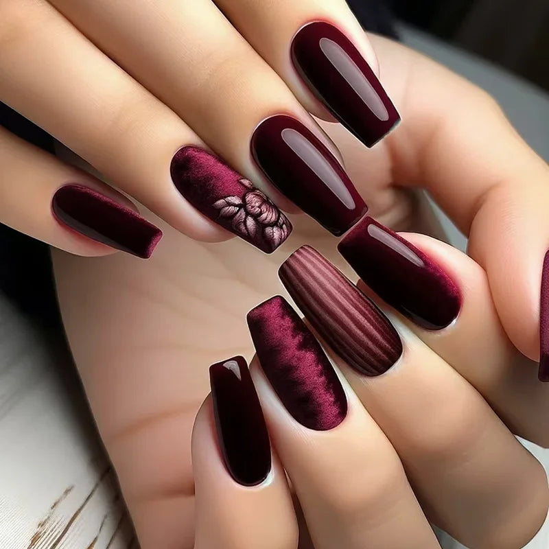 wine red color nails